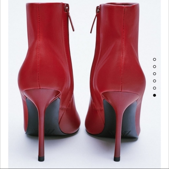 Zara Pointed Toe Heeled Ankle Boots Red - Picture 8 of 13